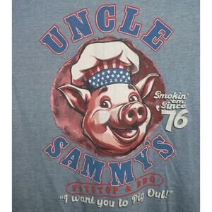 Academy Sports Uncle Sammy's Pitstop & BBQ Short Sleeve Crew T-Shirt Blue Small‎